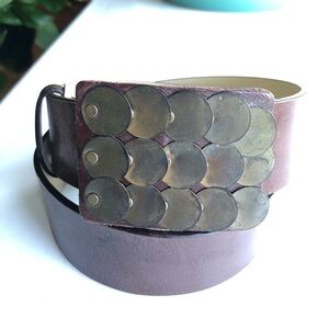 ALMAS brown leather Boho belt antique metal buckle S 30-34"